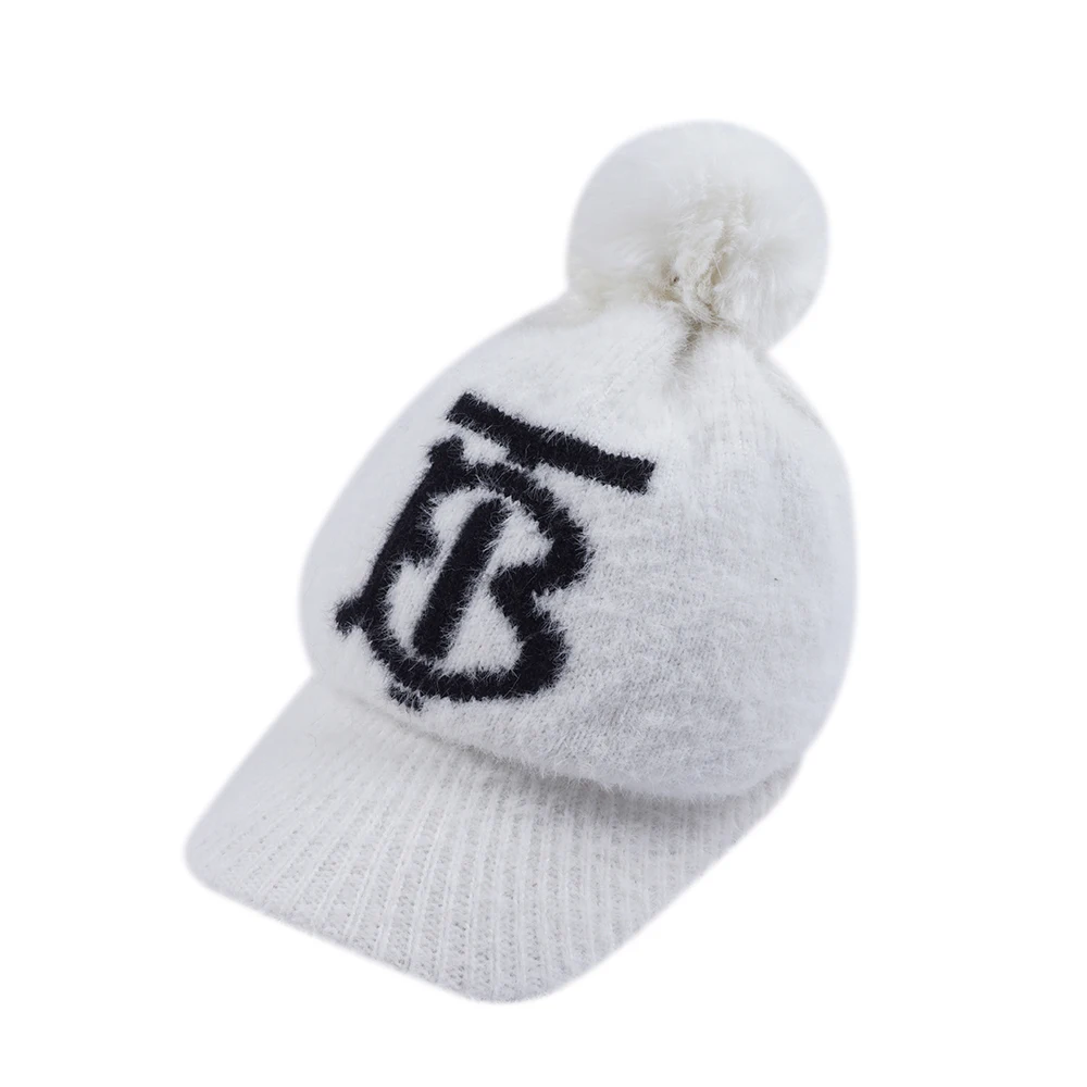 Новая модная женская бейсболка, норковый пух, кроличья шерсть, теплая и плотная вязаная шапка, шапка для отдыха с утиным язычком на осень и зиму - Цвет: Белый