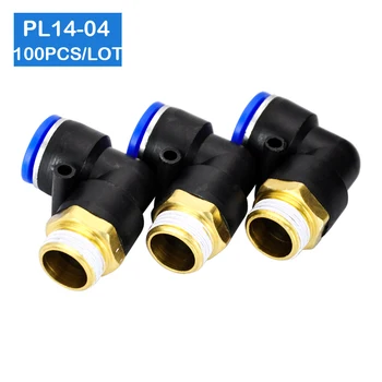 

Free shipping 100Pcs L Shaped PT 1/2" Male Threaded to 14mm Tubing Pneumatic Quick Fitting PL14-04