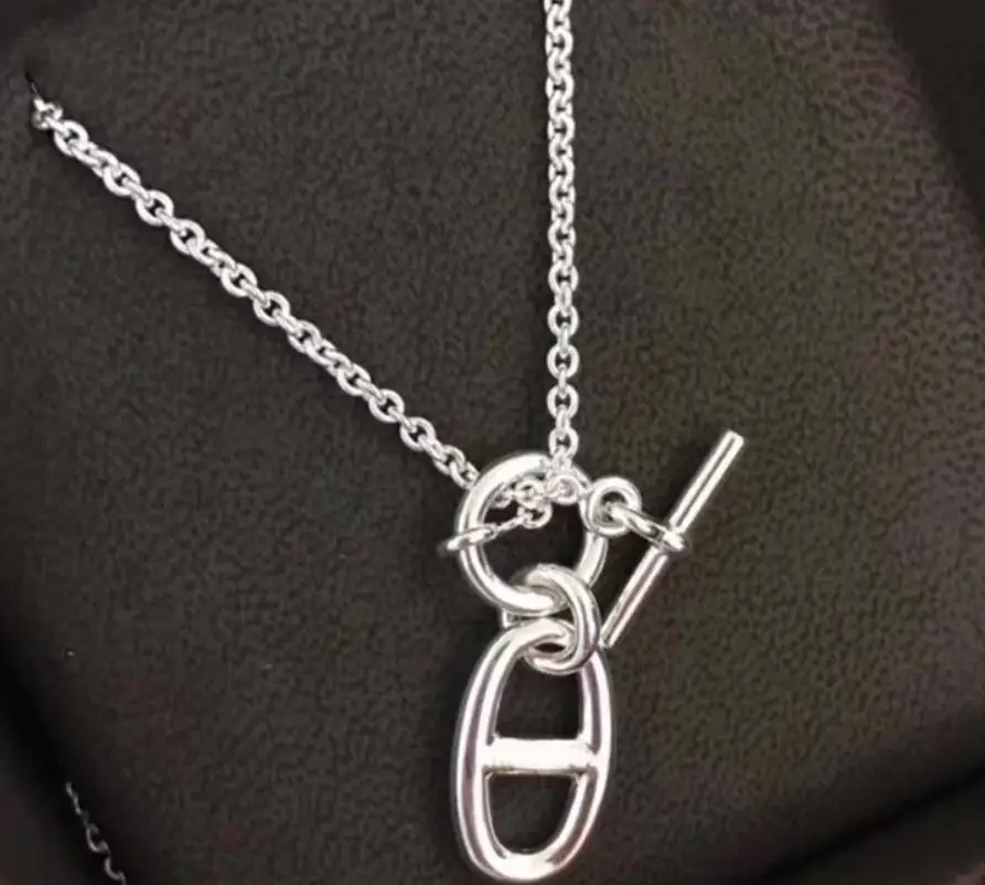 

925 Sterling silver fashion Hollow pig nose Chain necklace Personality geometric animal pendant for couples famous brand jewelry