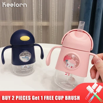 

Keelorn 350ml Baby Learn Drink Bottle Tritan Children Straw with Handle Prevent Leakage Large Capacity Portable Milk Water Bottl