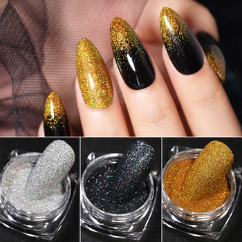 

1g/Box Holo Laser Nail Powder Shimmer Glitter Dust Natural Effect No Lamp Cure Nail Art Powder Decoration