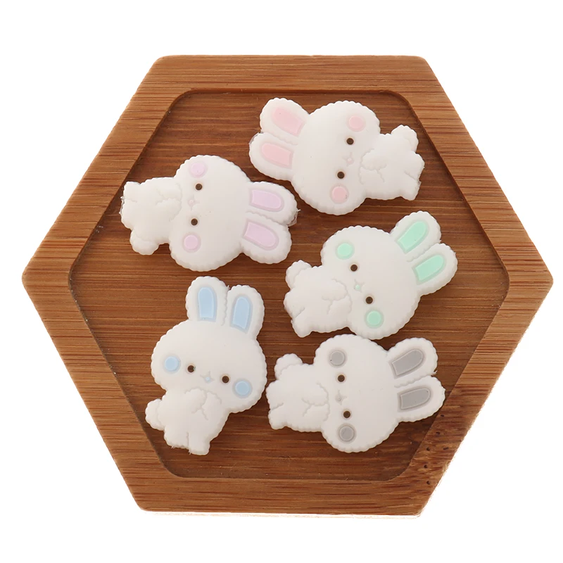 토끼 설치류 실리콘 비즈 50pc Teether 토끼 Chewable 젖니가 남 목걸이 펜던트 DIY Pacifier Soothe 체인 장난감