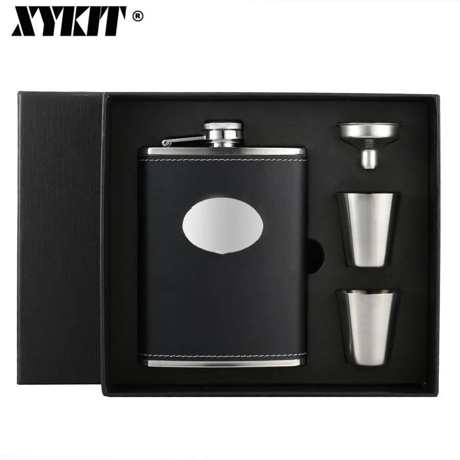 

XYKIT 8oz Personalized Hip Flask Custom Flask Black Leather Stainless Steel Laser Engraved Gift for Him Groomsmen Gifts
