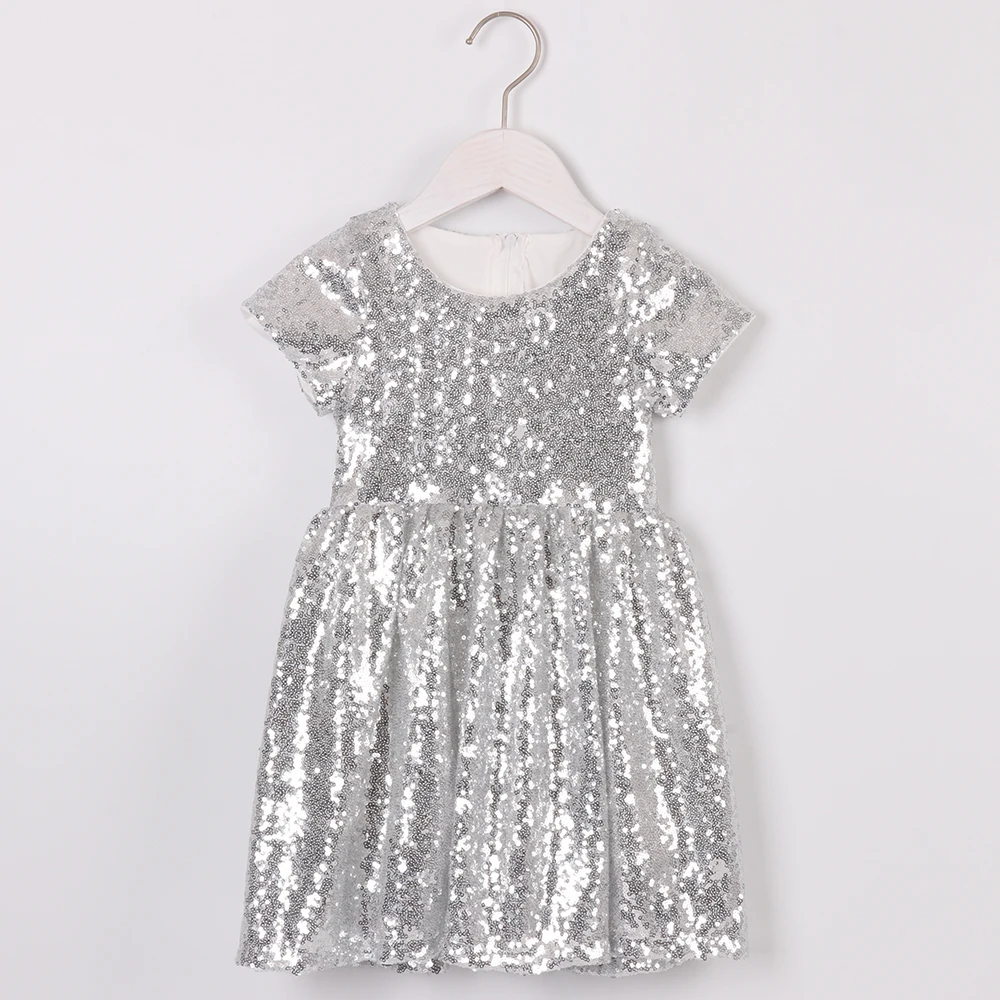 Платье с блестками для маленьких девочек; детское серебряное блестящее платье принцессы; летнее платье для маленьких девочек; платья для первого причастия; праздничное платье для девочек