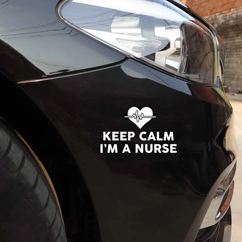 15,5*9,3 см буквы Keep Calm I'm A Nurse сердцебиение виниловые автомобильные наклейки оригинальность кузов Машины окно наклейки на бампер аксессуары