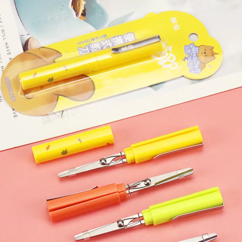 Tijeras infantiles portátiles, tipo bolígrafo, tijeras de corte de metal, tijeras plegables para papel, Linda papelería kawaii, tijeras pequeñas