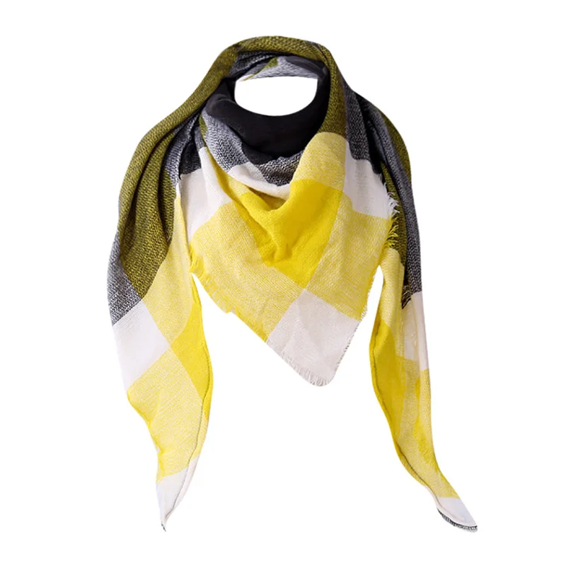 Дизайнерский вязаный женский шарф на весну и зиму, клетчатые теплые кашемировые шарфы, шали, роскошная брендовая бандана, Пашмина, женская накидка - Цвет: Yellow