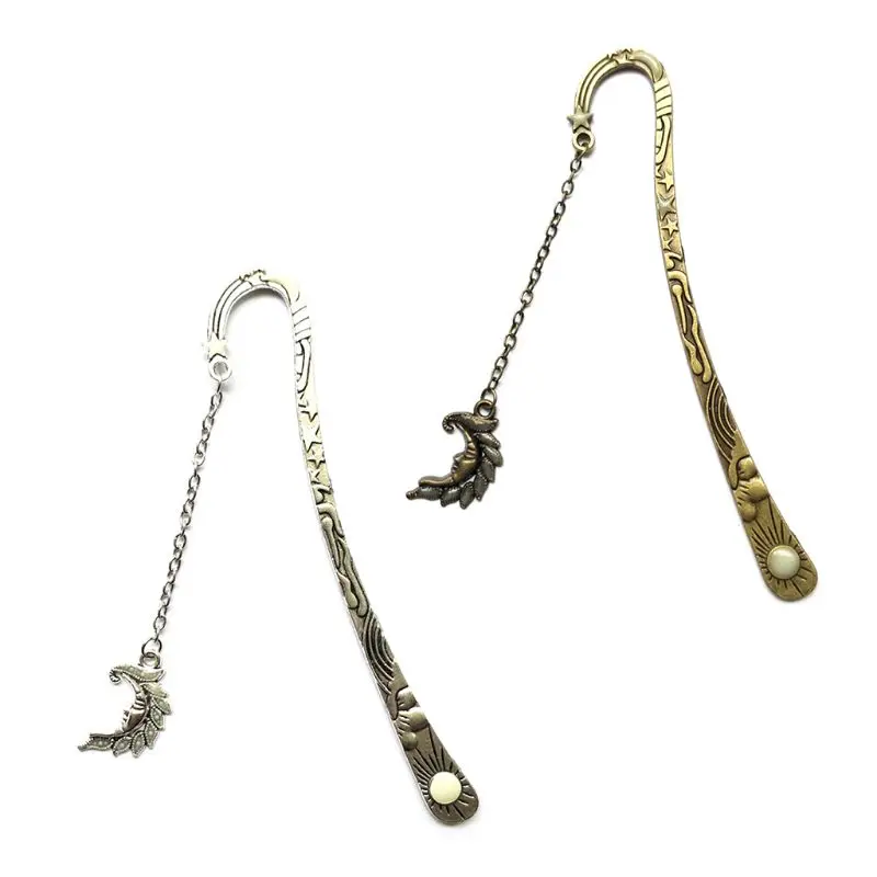 

Sun and Moon Star Lines Luminous Hair Bun Retro Five-pointed Star Glowing Metal Fluorescent Moon Shape Pendant Bookmark