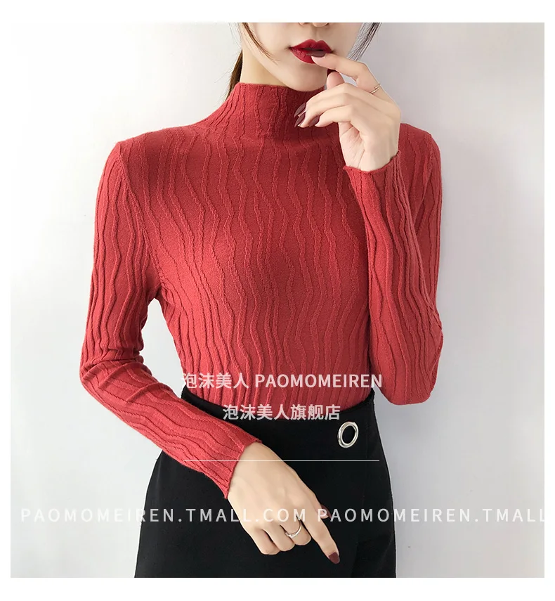 Полу-высокой Свитер с воротником, нижняя рубашка, длинные рукава, стиль; сезон осень-зима вязаный свитер