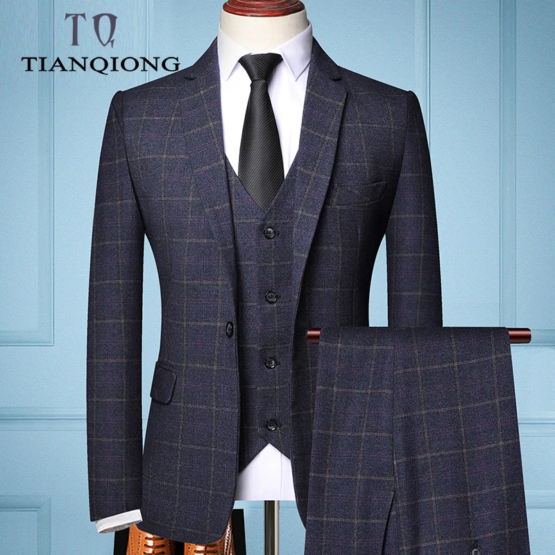 2019 Three-piece Male Formal Business Plaids Suit for Men's Fashion Boutique Plaid Wedding Dress Suit ( Jacket + Vest + Pants ) 2019 Three-piece Male Formal Business Plaids Suit for Men's Fashion Boutique Plaid Wedding Dress Suit ( Jacket + Vest + Pants )