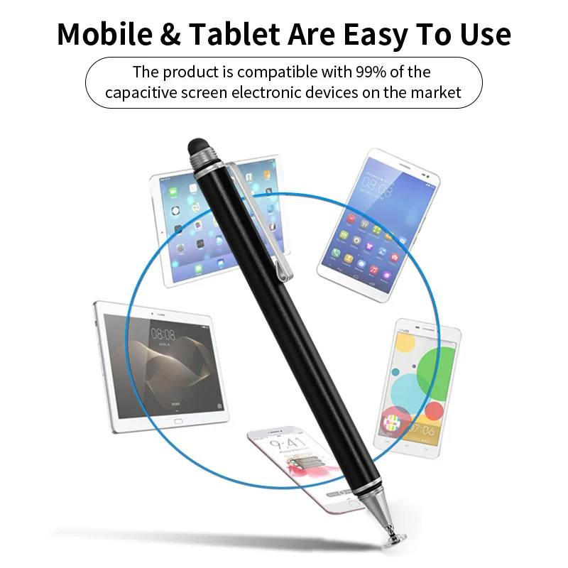 2 In 1 Stylus For Smartphone Tablet Thick Thin Drawing Capacitive Pencil Universal Android Mobile Screen Metal Note Touch Pen