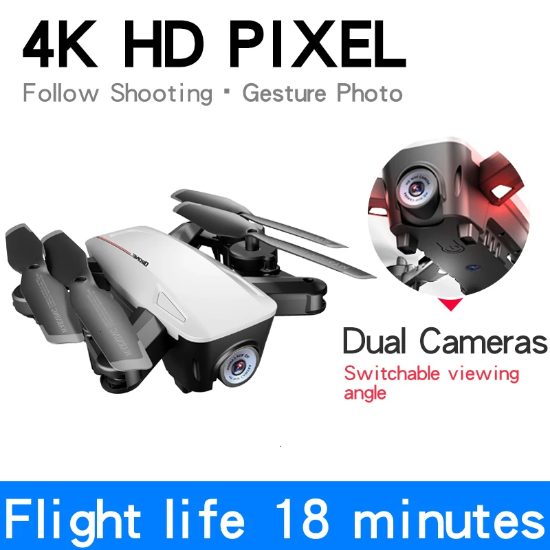 RC Drone LU6 With 1080P/4K HD Dual Camera Optical Flow Follow Hight Hold Mode Foldable Arm Quadcopter Pro RTF Dron Toy Gift - Цвет: White-4K