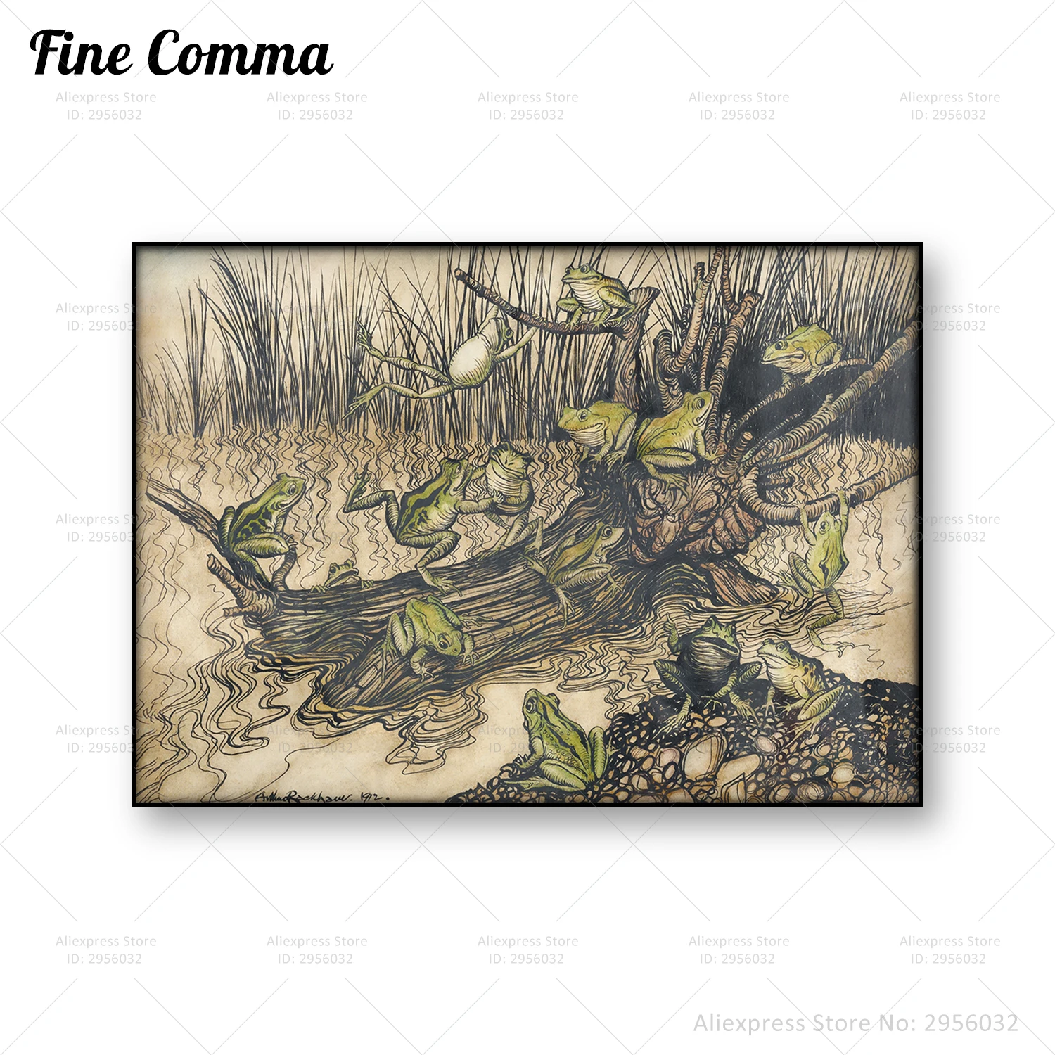 Green Frog Wall Art Poster Vintage U-Rackham Stampa Su Tela Aesop'S Fables King Log Antique Frog Home Decor Pittura Regalo