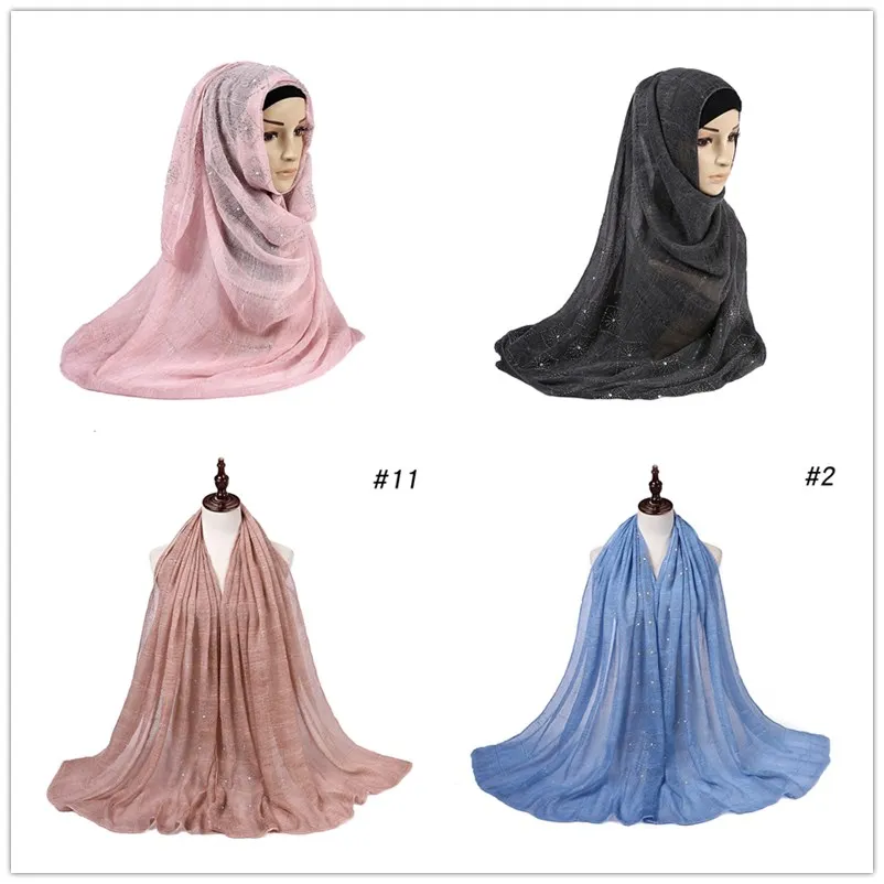 2020 Mumulman Chales Moda Cabeza Verano Musulman Mujeres Algodon Hijab Bufanda Diamantes Brillo Femme Bufanda Dropshipping Bufandas De Mujer Aliexpress