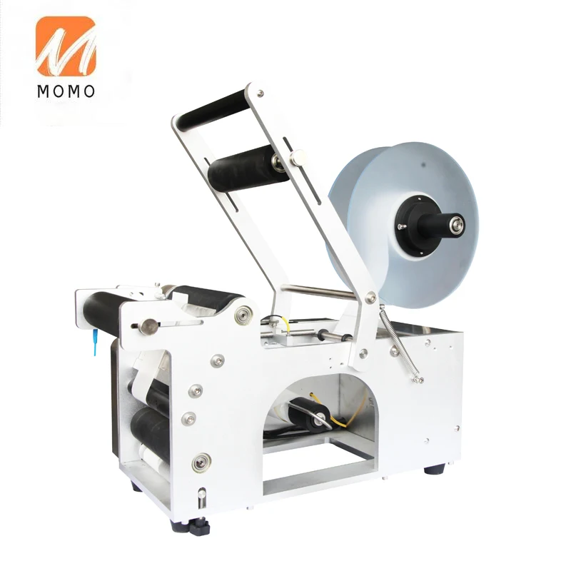

LM-50T Glass Plastic Small Drink Printing Sticker Bottles Label Semi Automatic Round Bottle Labeling Machine