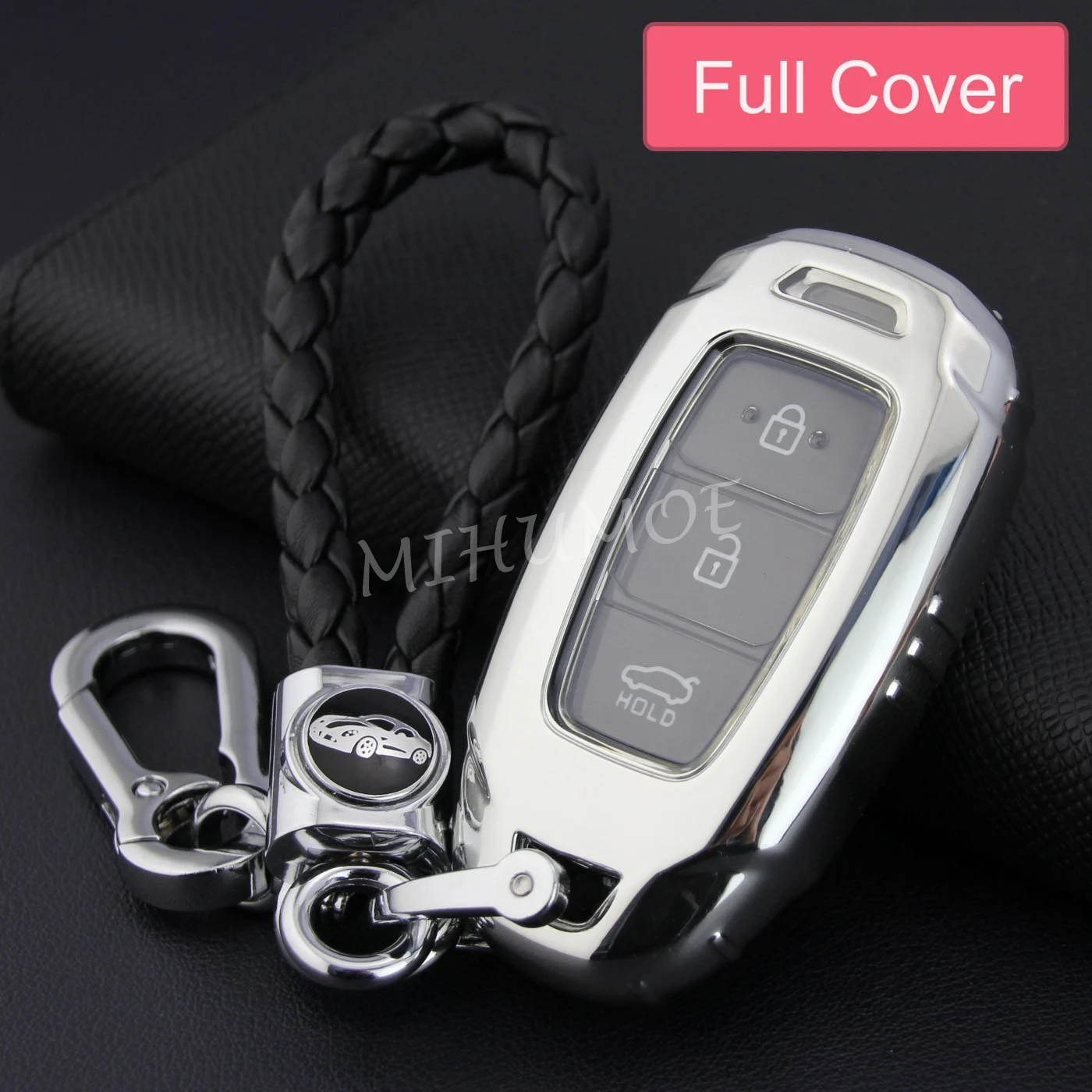 

Full Key Cover Fob Chain Case For Hyundai Santa Fe Accent Elantra GT Veloster Palisade Kona Electric Nexo i30