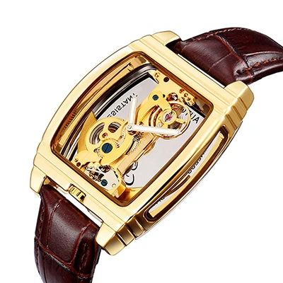 Классические модные автоматические механические наручные часы Мужские часы прозрачные часы из нержавеющей стали браслет сетчатый ремешок мужские часы - Цвет: Gold Brown