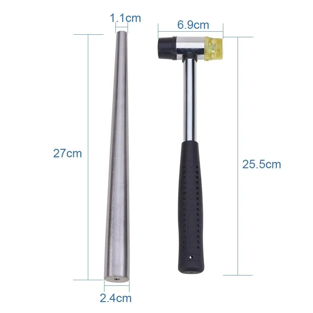 

Jewelry Making Tool Sets of Steel Ring Mandrel Bend Stick and Double Face Rubber Steel Handle Hammer, Platinum