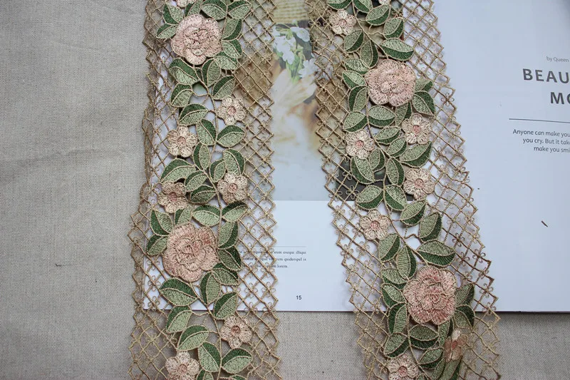 Cotton Polyester Venise Lace 3d Rose Flowers Embroidery Ribbon 10CM Wide