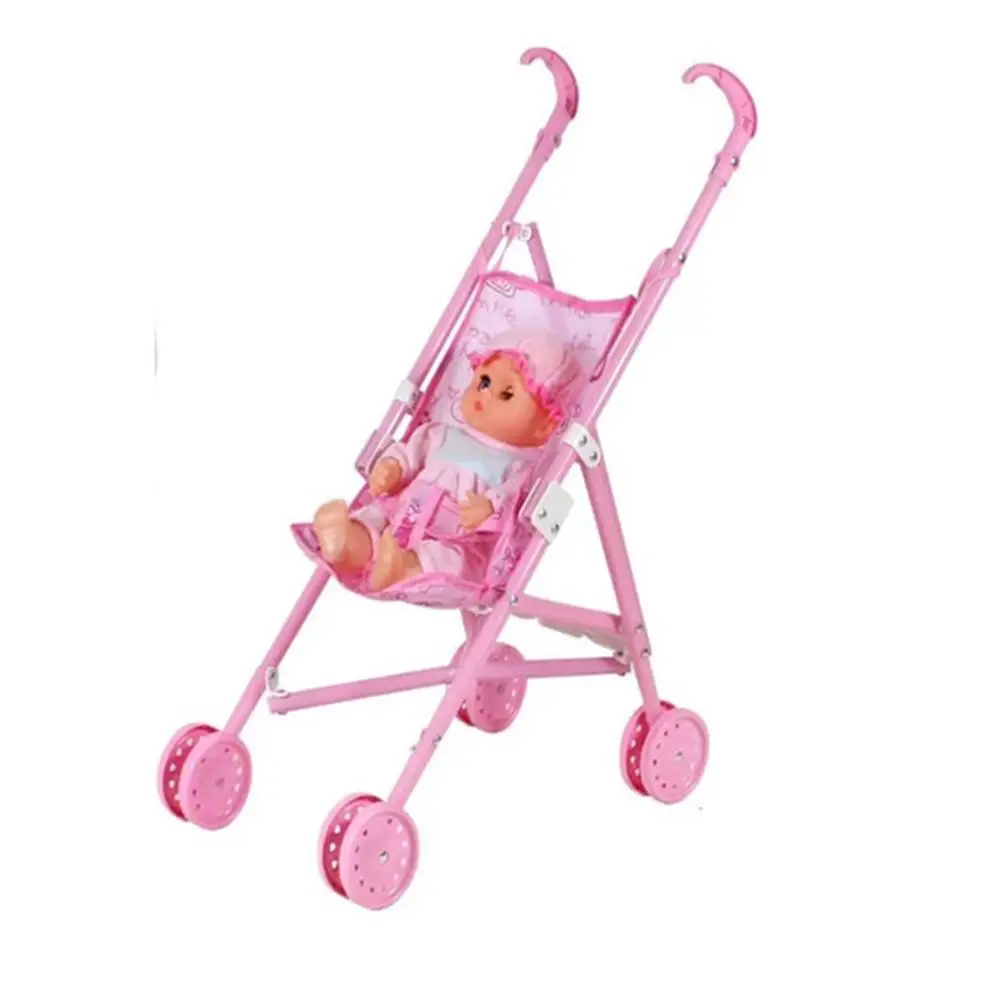 

Foldable Doll Stroller Toy Doll Model Collection with Sturdy Handle Baby Girl Play House Doll Children's Christmas Gift