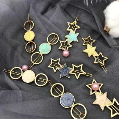 

2020 new Fashion Woman Hair Accessories Hair Clip Pin Metal Geometric Alloy Hairband Circle Star Hairgrip Barrette Girl Holder