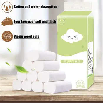 

12 Rolls/Pack 4-Ply Soft Toilet Paper Home Hotel Bathroom Kitchen Office Tissue Party Supplies Disposable Practical Toilet Paper