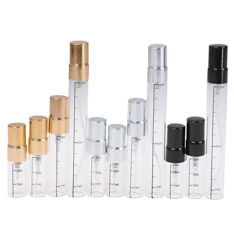2.5/3/5/10ml Empty Glass Mini Refillable Sample Perfume Glass Bottle Travel Spray Atomizer Bottles Cosmetic Packaging Container