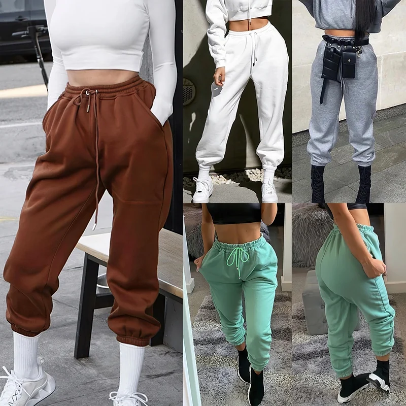 

Fashion Casual Solid Color Beam Feet Lace Wide Leg Sports Pants Ladies Trousers