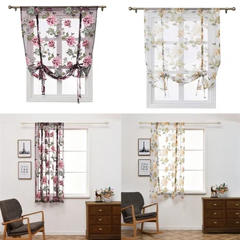 

Peony Perspective Short Gauze Curtain Peony Short Curtain Peony Pattern Decorative Effect Elegant Home Furnishing Decor Gadget