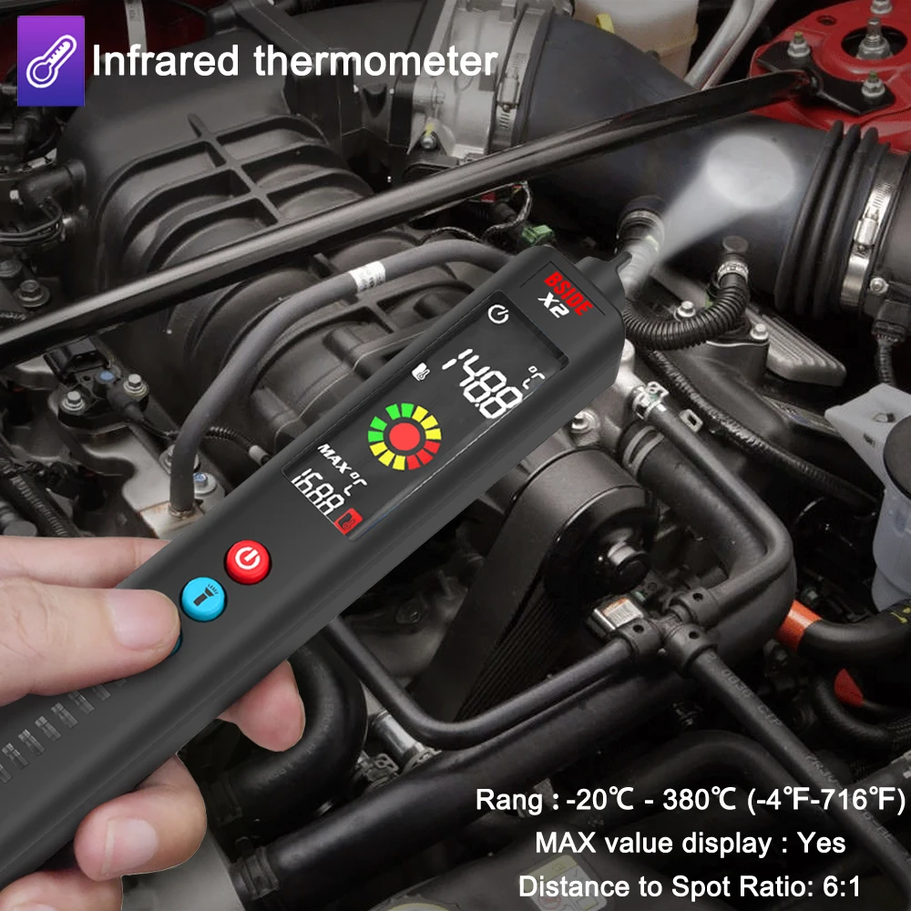 BSIDE X1 X2 Digital Multimeter Infrared Thermometer Color LCD Screen Flashlight Non-Contact Voltage Resistor Hz Tester