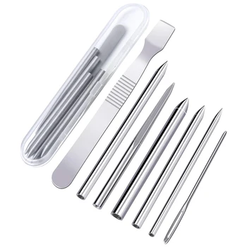 

7 Pack Stainless Steel Parachutes Needle Set Smoothing Tool with Clear Storage Box for Laces Strings Leather Weaving SNO
