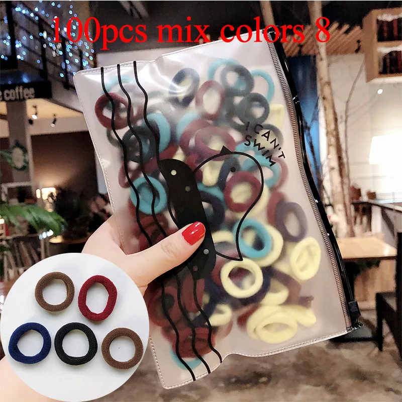 100pcs mix colors 8 50/100 шт./компл. и девочек цветной зарядный кабель в нейлоновый оплетке с небольшой резинки для волос Дети хвост держатель резиновые резинки для волос аксессуары - Цвет: 100pcs mix colors 8
