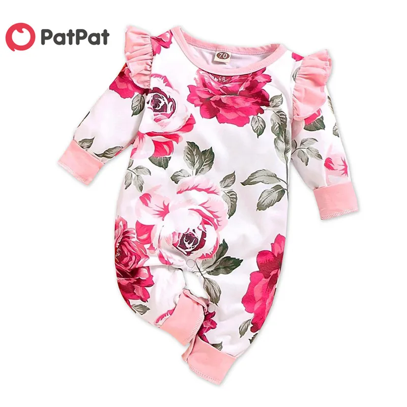 PatPat 2021 New Spring and Autumn Baby Girl Flower Ruffled One Pieces Long Leg Jumpsuit Baby's Clothing | Мать и ребенок