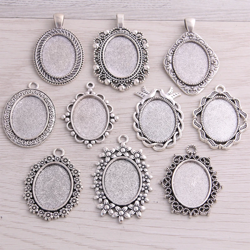 SWEET BELL 10pcs 18*25mm Inner Size 10 Style Antique Metal Alloy Simple Oval Cabochon Pendant Setting Jewelry Findings | Украшения и