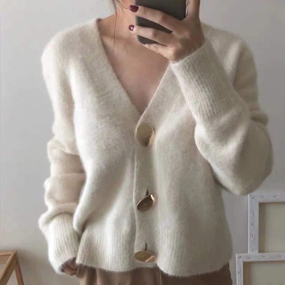Pure White Cardigan Women Sweater 