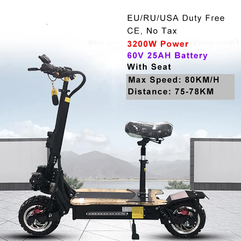 Стиль samsung 60 в 3200 Вт 1" мощный Электрический скутер 26Ah 30Ah 80 км/ч складной электрический скутер для взрослых Ebike E скутер CE - Color: 3200W60V25AH seat