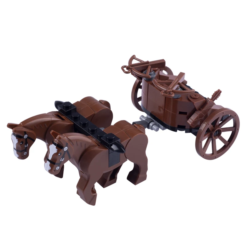 MOC Medieval Military War Horse Building Blocks Castle Knight Sled Ox Cart Dwarf Chariots Wood Vegetable Weapon Bricks Toy Gifts 2