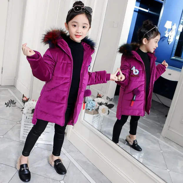 

-30 Degree Girls Clothing Winter Jacket Girls Golden Velvet Cotton-padded Korean Winter Thick Long Cotton-padded Jacket Coat 12
