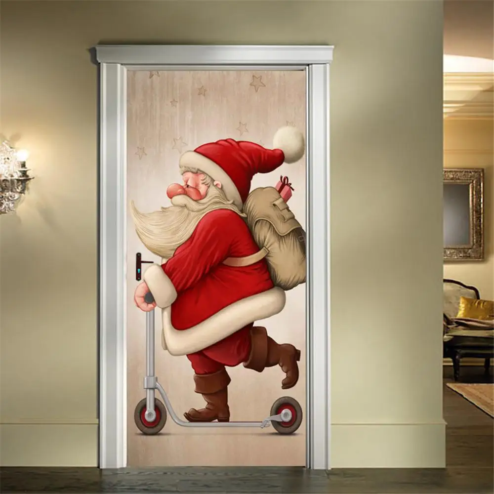 Christmas door stickers DIY home decoration decals self-adhesive PVC wallpaper door waterproof mural bedroom door decoration
