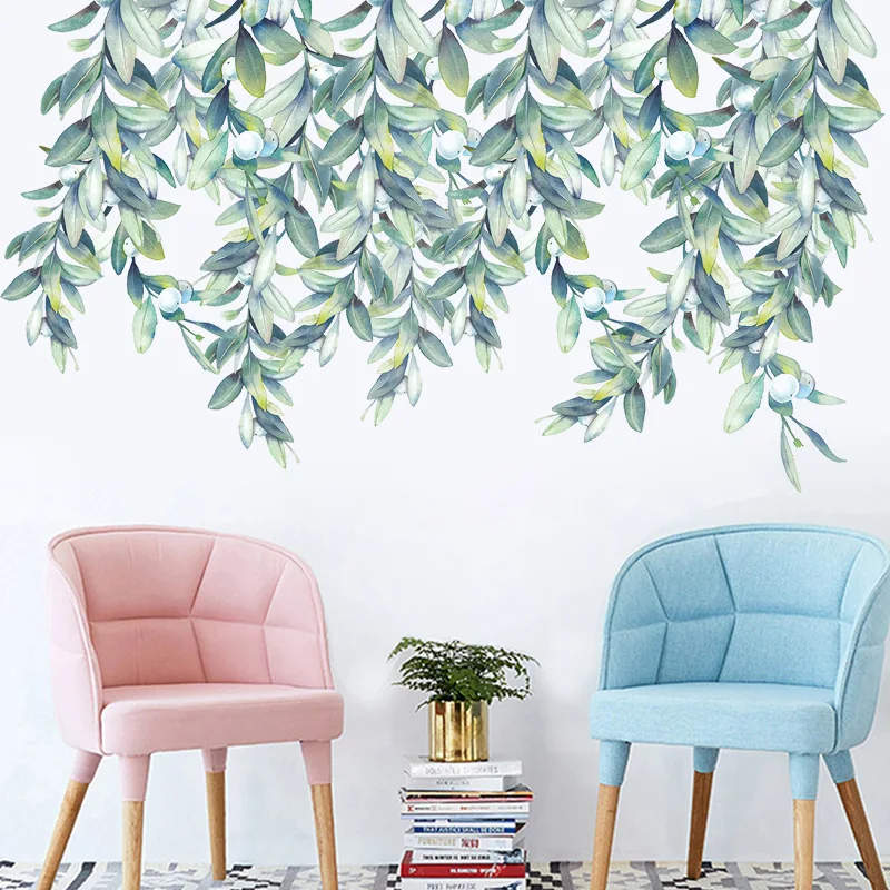 wall decal Large Nordic Green Leaf Wall Stickers for Living room Bedroom Wall Decor Removable PVC Wall Decals for Home Decor Room sticker vinyl wall decals