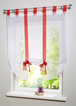 

RZCORTINAS Bow Knot Tie-up Roman Curtain Adjustable Balloon Shade Curtain Sheer Window Tulle Kitchen Voile For Treatment Curtain