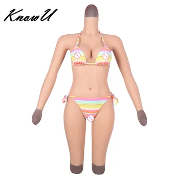 

KnowU D Cup Silicone Full Body Suit with Arm Elastic cotton filled Breast forms Half-length Pants Transgender Crossdressers