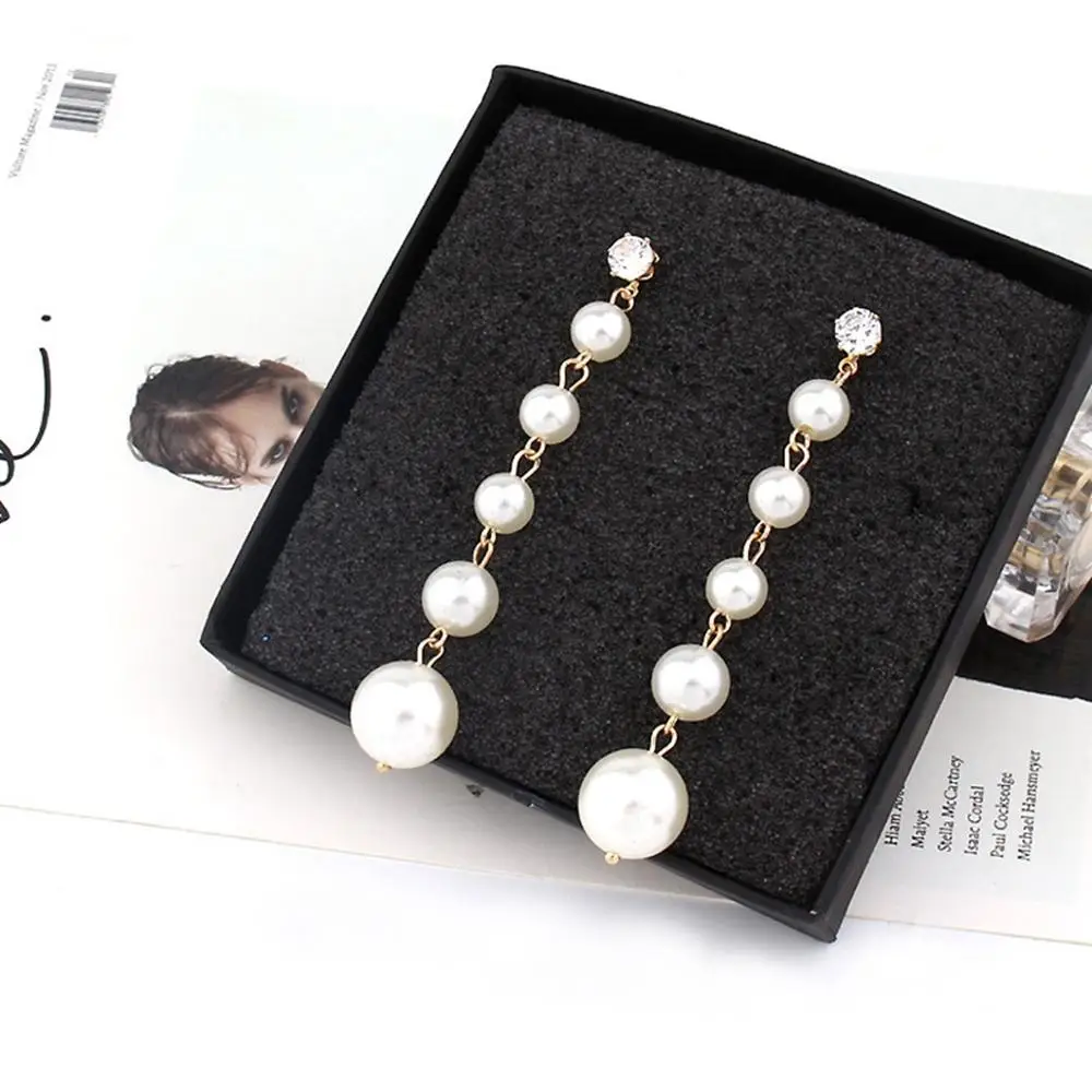 

Trendy Elegant Created Big Simulated Pearl Long Earrings Pearls String Statement Drop Earrings For Wedding Party Gift