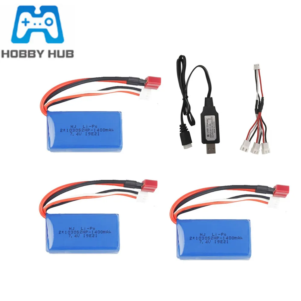 Аккумулятор 2s 7 4 В 1400 мА · ч Lipo + зарядное устройство USB для Wltoys A949 A959-B A969-B A979-B K929-B