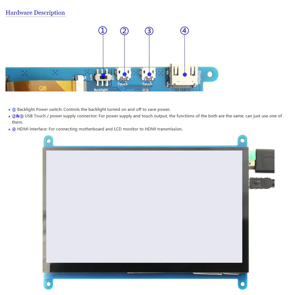 7/5/4/3,5-дюймовый ЖК-монитор HDMI 1024X600 HD сенсорный экран емкостный сенсорный экран для Raspberry Pi 4 Модель B 3B+/3B/2B/B+ сенсорный экран