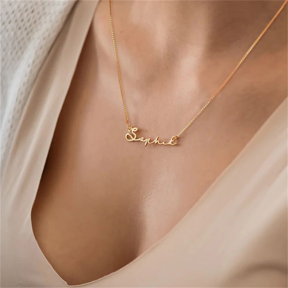 Personalized Cursive Font Name Necklace Stainless Steel Gold Color Custom for Women Choker Jewelry Christmas Gift | Украшения и