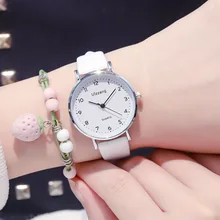 

Simple Number Dial Women White Watch 2021 Ulzzang Brand Fashion Casual Ladies Quartz Wristwatches With Scrub Leather Band