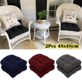 

2Pcs Outdoor Garden Wicker Chair Cushions Soft and Comfortable Armchair Chair Seat Pads Solid Color Thicken Seat Cushion 48*48cm