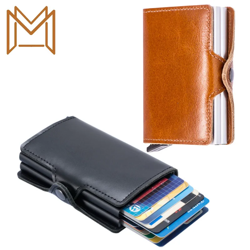 

Rfid Automatic Double-deck Aluminum Metal Antimagnetic Guard Against Theft Credit Card Case Wallet Man Genuine Leather