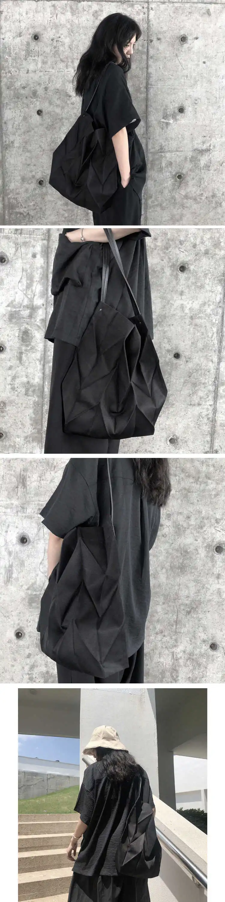 SHENGPALAE бумажные складные темные серии складные мужские и женские уличные ручные сумки черные модные женские холщовые сумки A798